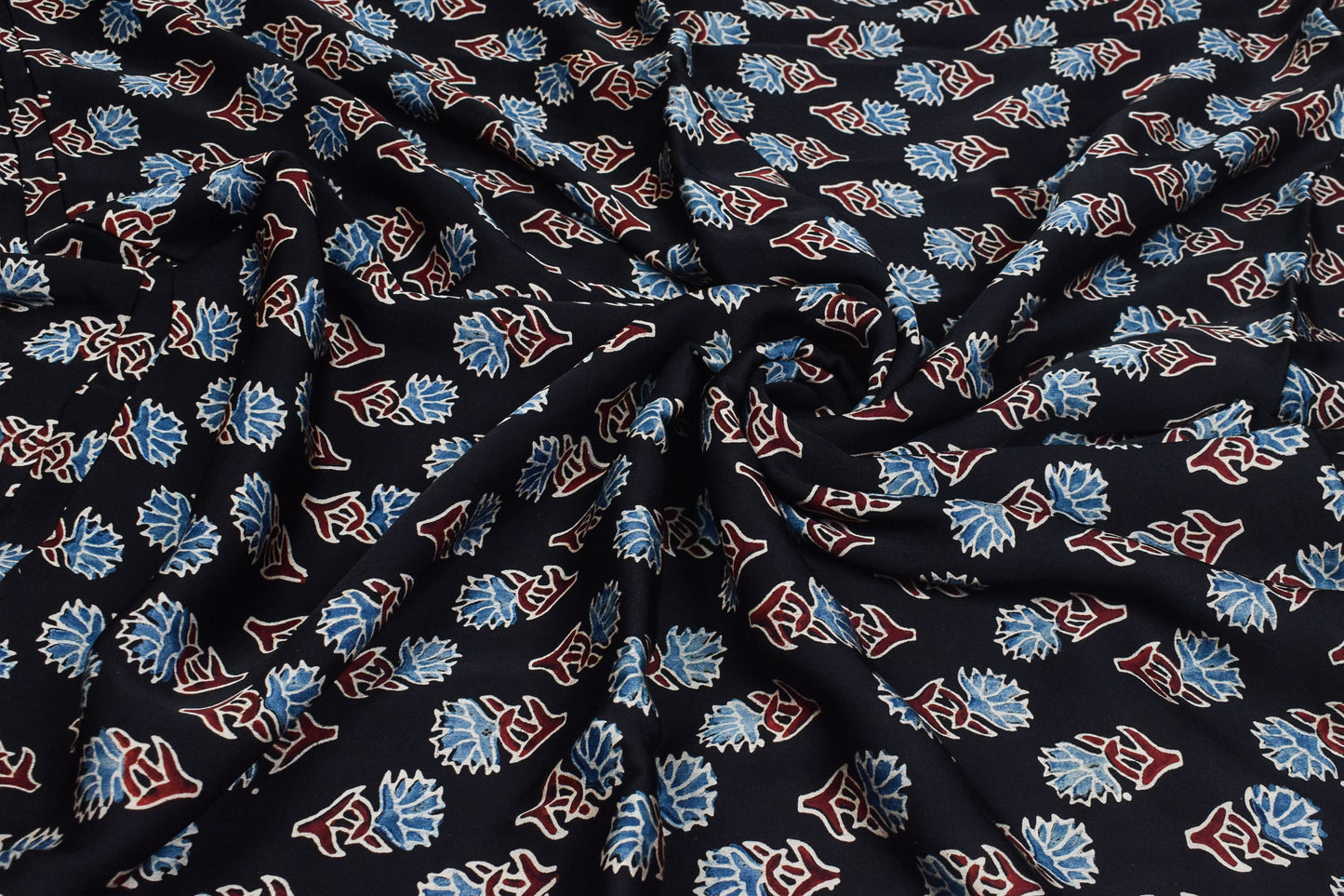 Ajrakh Modal Silk Natural Dye Hand Block Print Unstitched Kurta Fabric  2.50 Mtr Length   -  SKU : AI30101Q