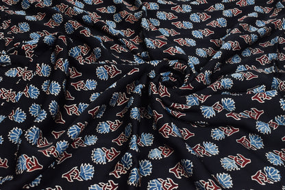 Ajrakh Modal Silk Natural Dye Hand Block Print Unstitched Kurta Fabric  2.50 Mtr Length   -  SKU : AI30101Q
