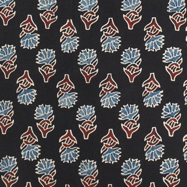Ajrakh Modal Silk Natural Dye Hand Block Print Unstitched Kurta Fabric  2.50 Mtr Length   -  SKU : AI30101Q