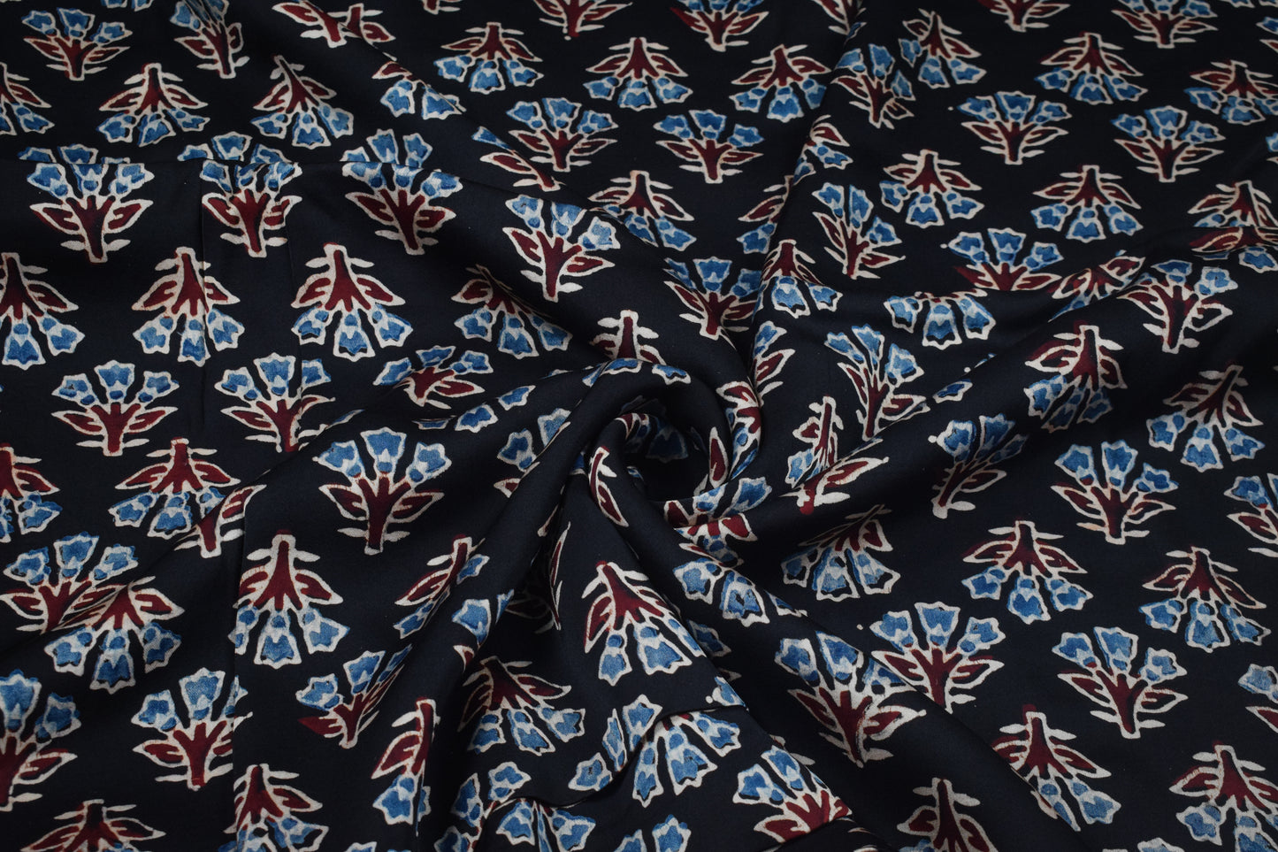 Ajrakh Modal Silk Natural Dye Hand Block Print Unstitched Kurta Fabric   3.00 Mtr Length  -  SKU : AI30102A
