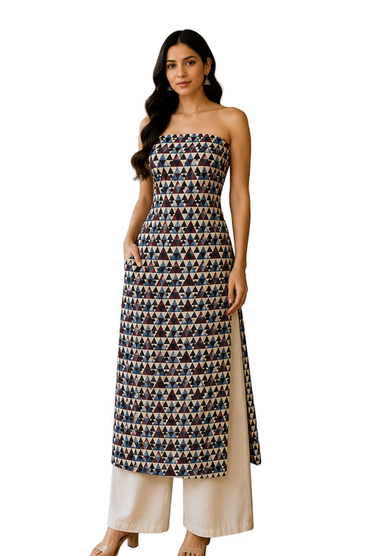 Ajrakh Modal Silk Natural Dye Hand Block Print Unstitched Kurta Fabric   3.00 Mtr Length  -  SKU : AI30102I
