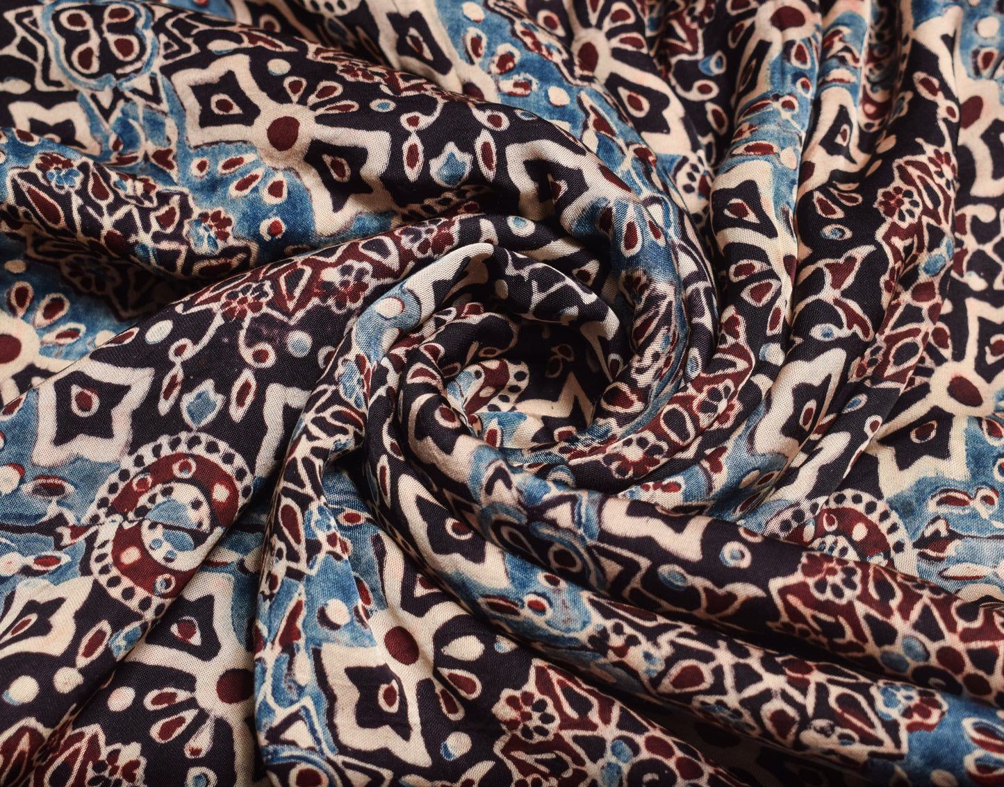 Ajrakh Modal Silk Natural Dye Hand Block Print Unstitched Kurta Fabric 2.5 Mtr  Length  -  SKU : HM01801D