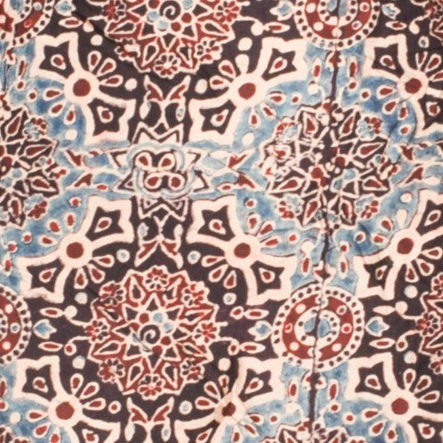 Ajrakh Modal Silk Natural Dye Hand Block Print Unstitched Kurta Fabric 2.5 Mtr  Length  -  SKU : HM01801D