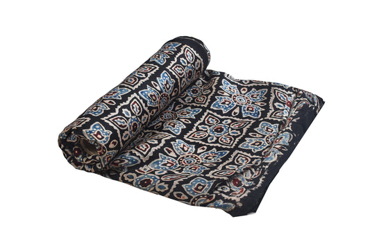 Ajrakh Modal Silk Natural Dye Hand Block Print Unstitched Kurta Fabric  Mtr Length  2.25 Mtr  Length  -  SKU : ID16901D
