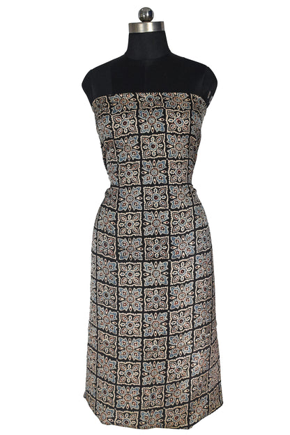 Ajrakh Modal Silk Natural Dye Hand Block Print Unstitched Kurta Fabric  Mtr Length  2.25 Mtr  Length  -  SKU : ID16901D