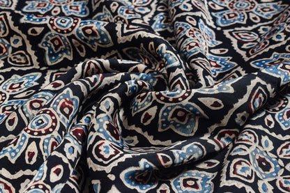 Ajrakh Modal Silk Natural Dye Hand Block Print Unstitched Kurta Fabric  Mtr Length  2.25 Mtr  Length  -  SKU : ID16901D