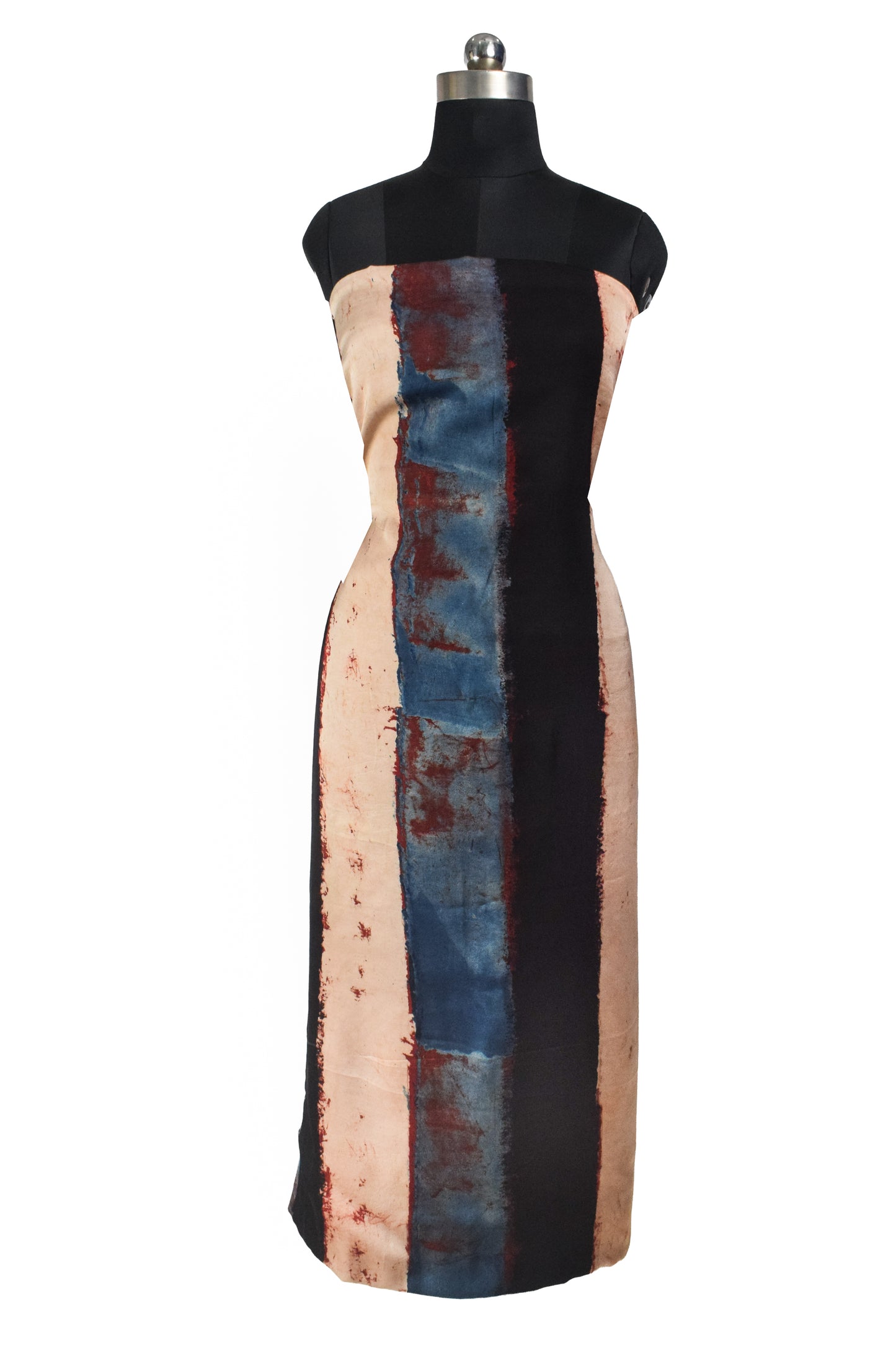 Ajrakh Modal Silk Natural Dye Hand Block Print Unstitched Kurta Fabric  2.50 Mtr Length   -  SKU : AI20101I