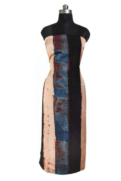 Ajrakh Modal Silk Natural Dye Hand Block Print Unstitched Kurta Fabric  2.50 Mtr Length   -  SKU : AI20101I