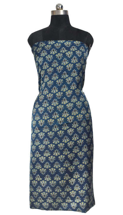 Ajrakh Modal Silk Natural Dye Hand Block Print Unstitched Kurta Fabric  2.50 Mtr Length   -  SKU : AI30101F