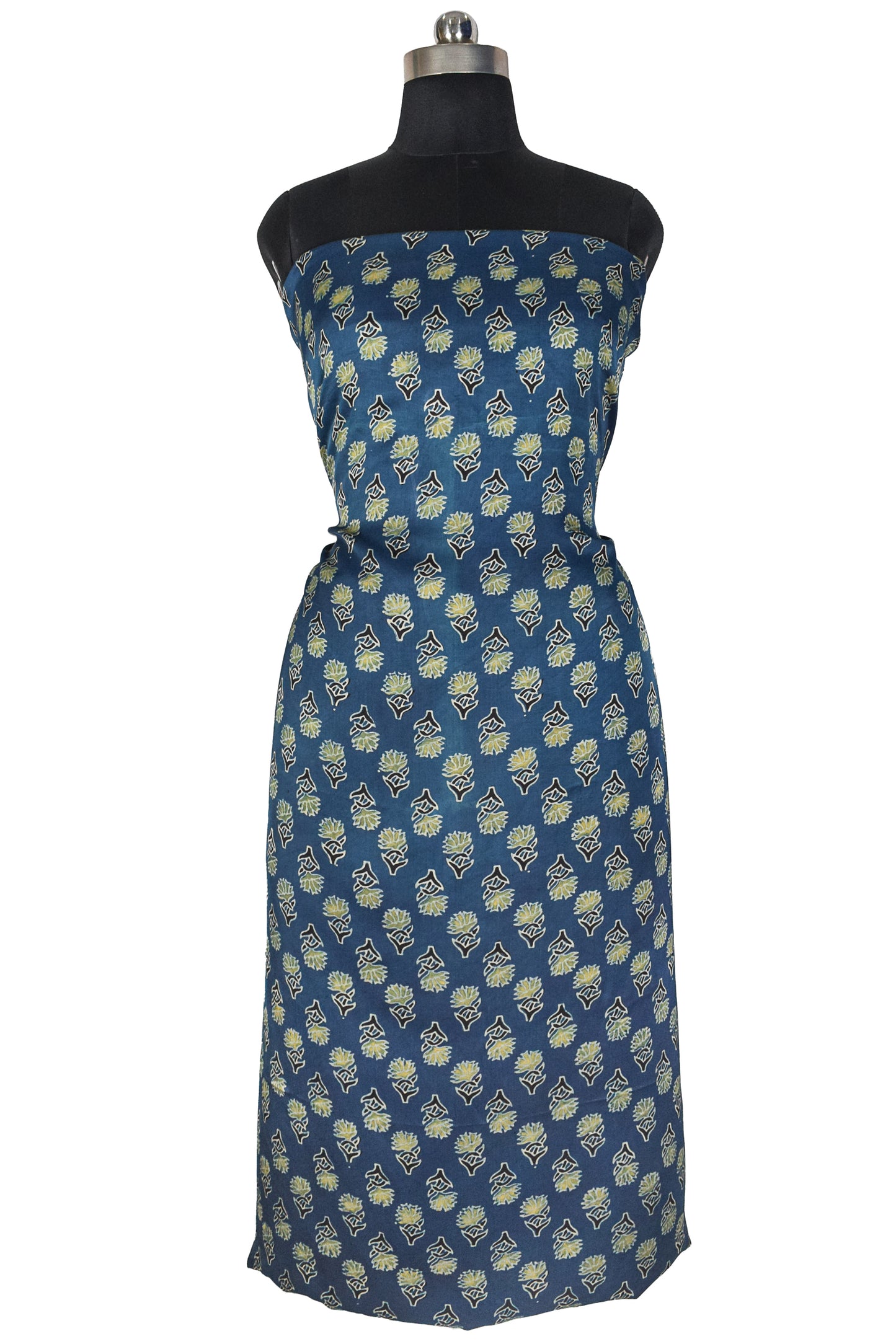 Ajrakh Modal Silk Natural Dye Hand Block Print Unstitched Kurta Fabric  2.50 Mtr Length   -  SKU : AI30101V