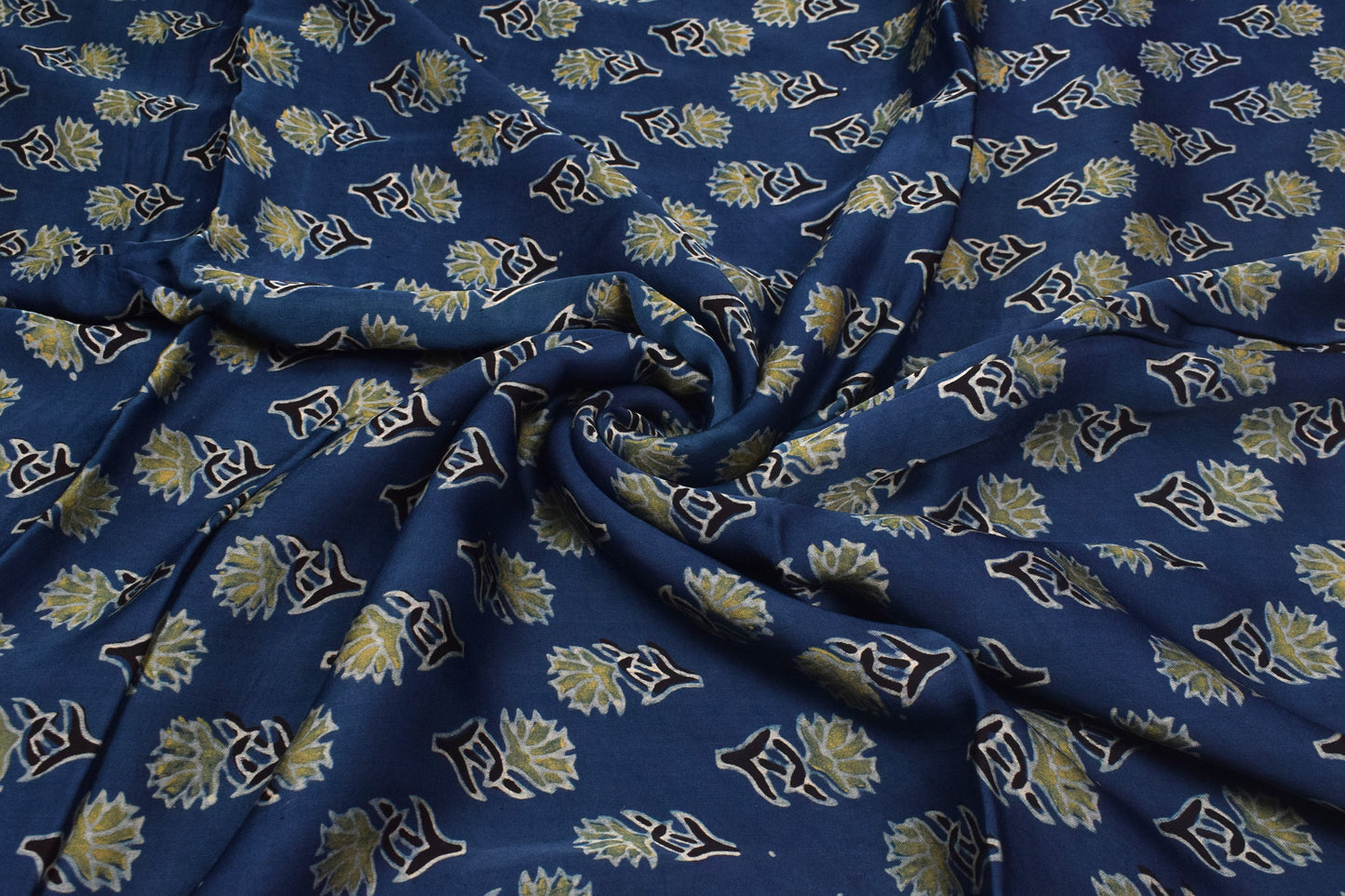Ajrakh Modal Silk Natural Dye Hand Block Print Unstitched Kurta Fabric  2.50 Mtr Length   -  SKU : AI30101V