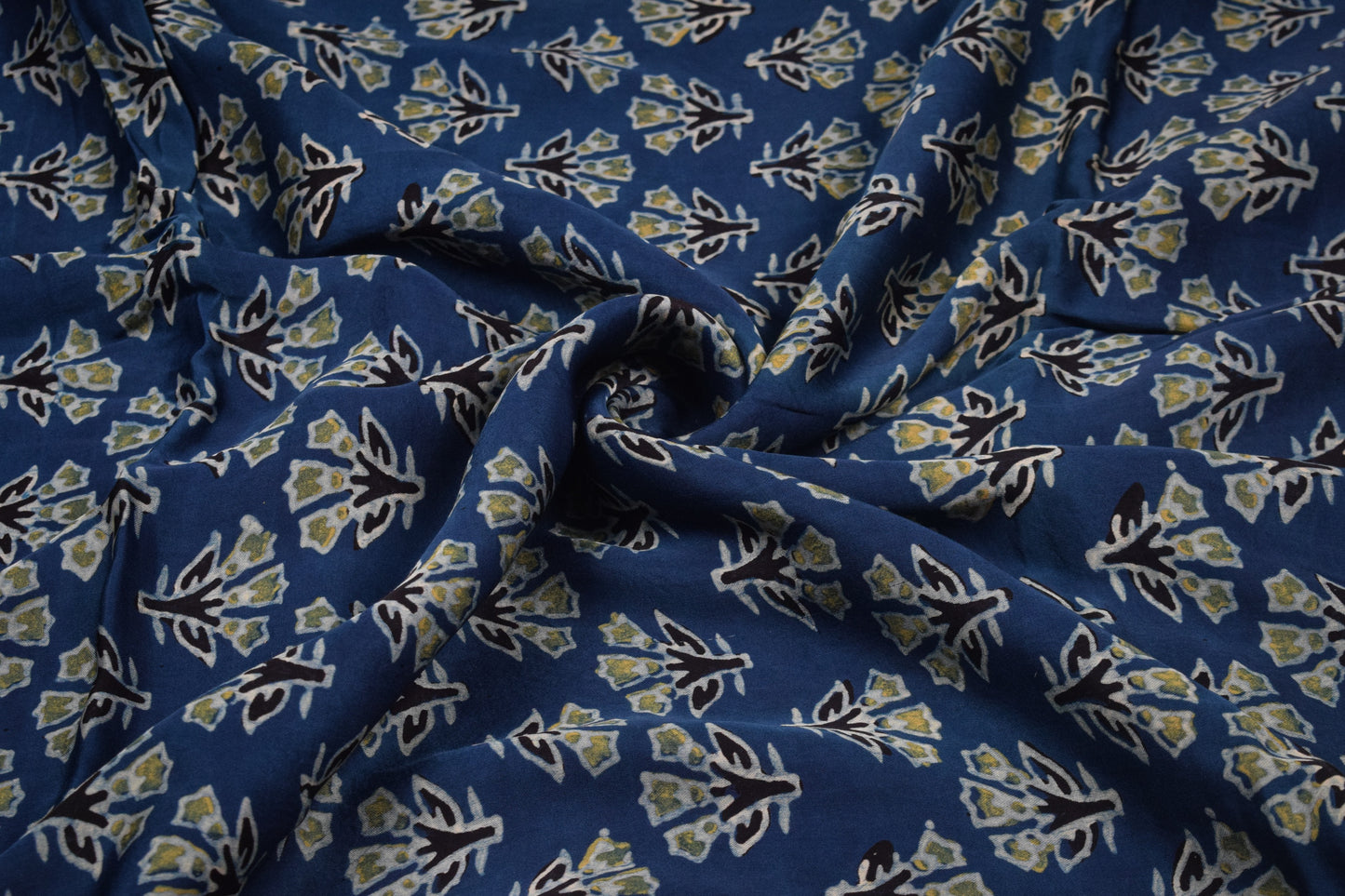 Ajrakh Modal Silk Natural Dye Hand Block Print Unstitched Kurta Fabric   3.00 Mtr Length  -  SKU : AI30102F