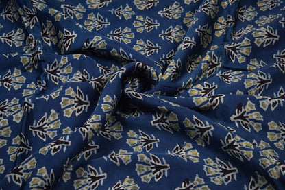 Ajrakh Modal Silk Natural Dye Hand Block Print Unstitched Kurta Fabric   3.00 Mtr Length  -  SKU : AI30102F