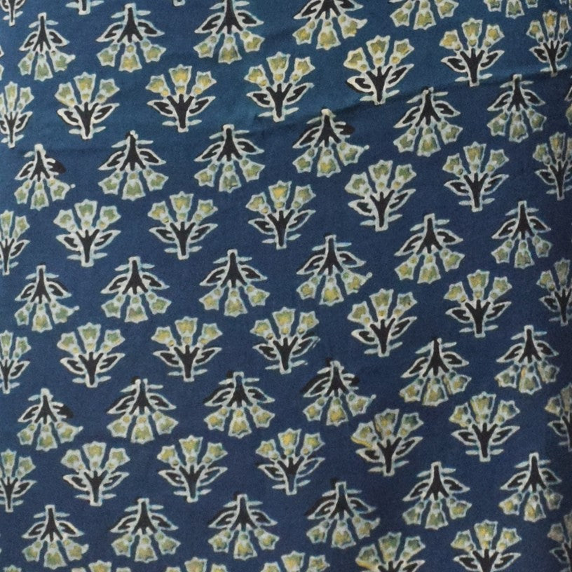 Ajrakh Modal Silk Natural Dye Hand Block Print Unstitched Kurta Fabric   3.00 Mtr Length  -  SKU : AI30102F