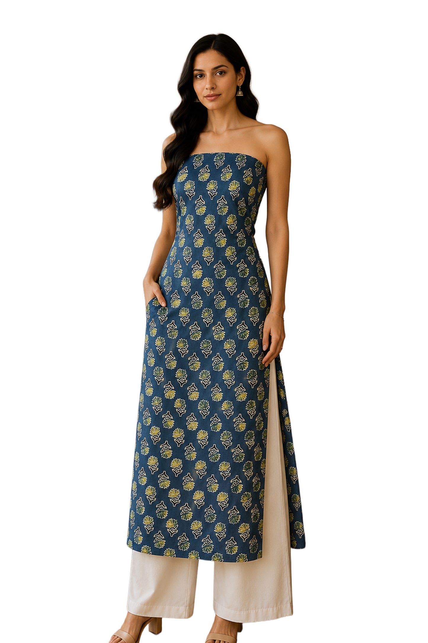 Ajrakh Modal Silk Natural Dye Hand Block Print Unstitched Kurta Fabric   3.00 Mtr Length  -  SKU : AI30102V