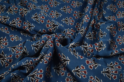 Ajrakh Modal Silk Natural Dye Hand Block Print Unstitched Kurta Fabric  2.50 Mtr Length   -  SKU : AI30101C
