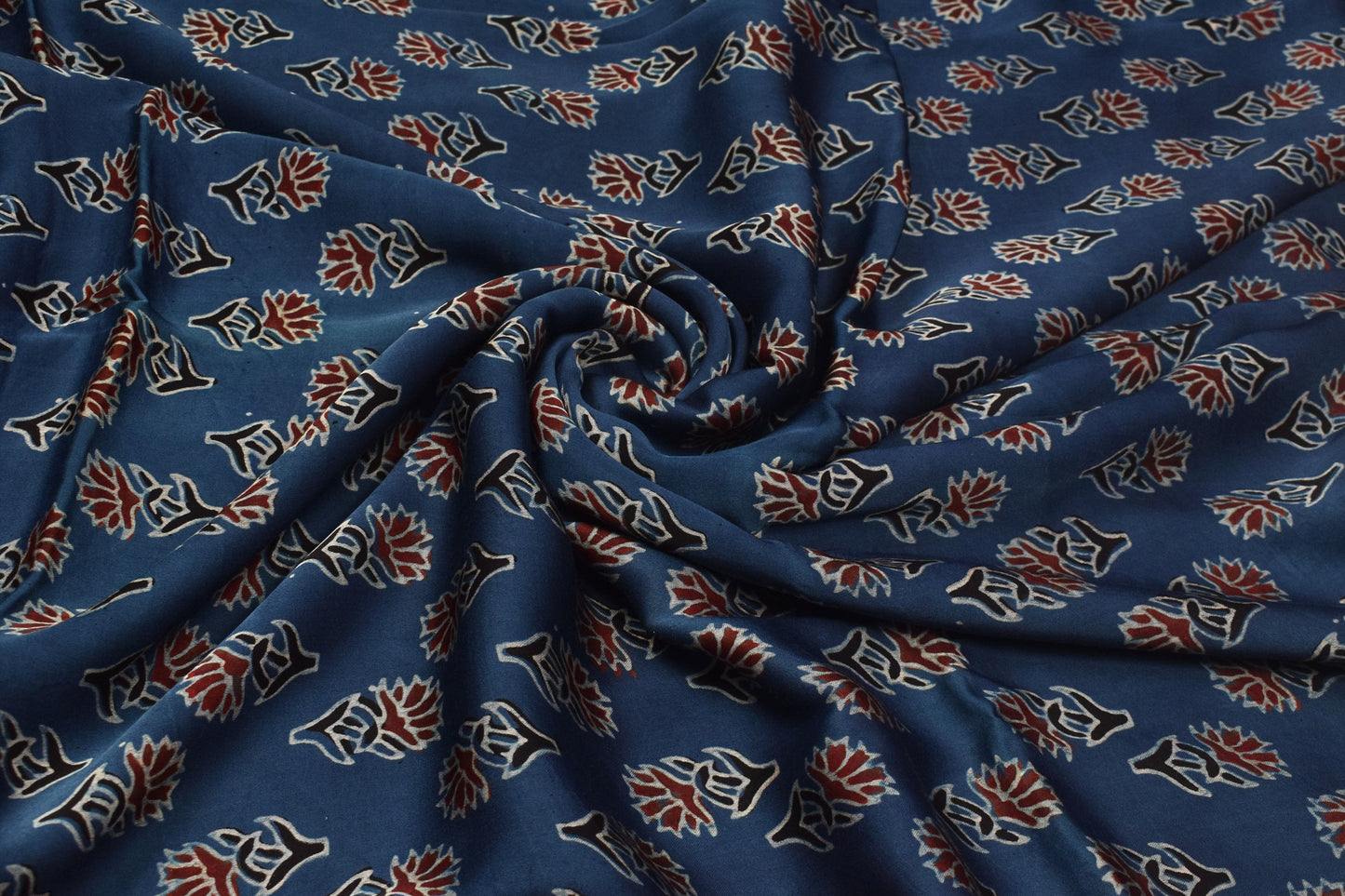 Ajrakh Modal Silk Natural Dye Hand Block Print Unstitched Kurta Fabric  2.50 Mtr Length   -  SKU : AI30101S