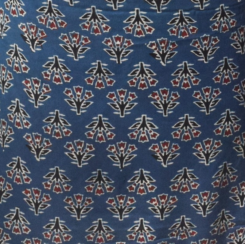 Ajrakh Modal Silk Natural Dye Hand Block Print Unstitched Kurta Fabric   3.00 Mtr Length  -  SKU : AI30102C