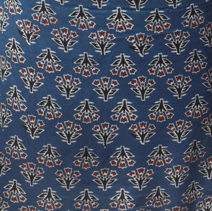 Ajrakh Modal Silk Natural Dye Hand Block Print Unstitched Kurta Fabric   3.00 Mtr Length  -  SKU : AI30102C