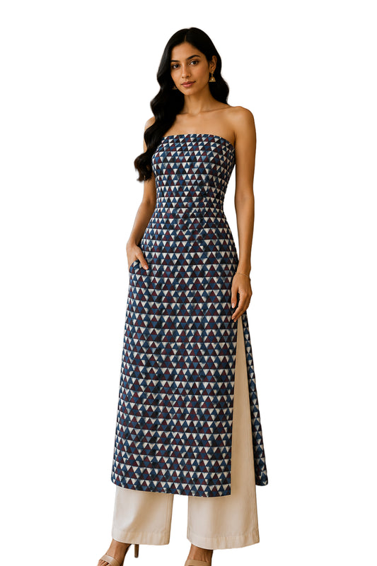 Ajrakh Modal Silk Natural Dye Hand Block Print Unstitched Kurta Fabric   3.00 Mtr Length  -  SKU : AI30102K