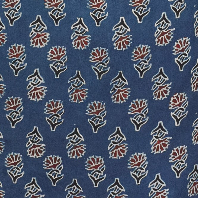 Ajrakh Modal Silk Natural Dye Hand Block Print Unstitched Kurta Fabric   3.00 Mtr Length  -  SKU : AI30102S