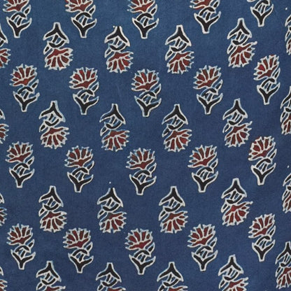 Ajrakh Modal Silk Natural Dye Hand Block Print Unstitched Kurta Fabric   3.00 Mtr Length  -  SKU : AI30102S