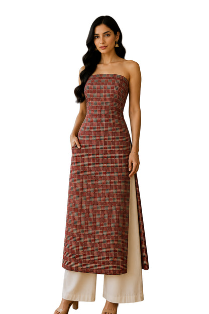 Ajrakh Modal Silk Natural Dye Hand Block Print Unstitched Kurta Fabric  Mtr Length  2.5 Mtr  Length  -  SKU : AI06401D