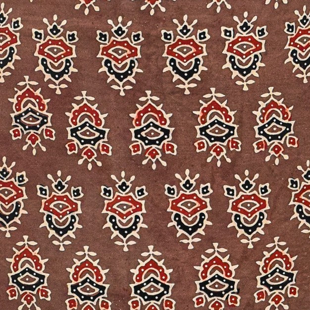 Ajrakh Modal Silk Natural Dye Hand Block Print Unstitched Kurta Fabric  Mtr Length  2.5 Mtr  Length  -  SKU : AI06401T