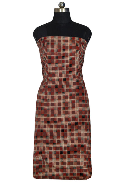 Ajrakh Modal Silk Natural Dye Hand Block Print Unstitched Kurta Fabric  Mtr Length  3 Mtr  Length  -  SKU : AI06402D