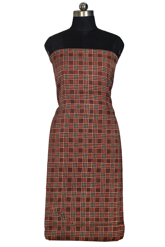 Ajrakh Modal Silk Natural Dye Hand Block Print Unstitched Kurta Fabric  Mtr Length  3 Mtr  Length  -  SKU : AI06402D