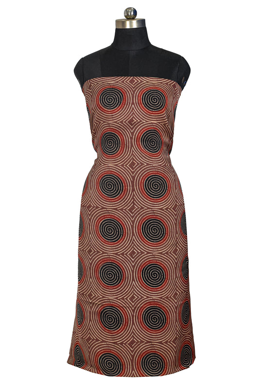 Ajrakh Modal Silk Natural Dye Hand Block Print Unstitched Kurta Fabric  Mtr Length  3 Mtr  Length  -  SKU : AI06402L