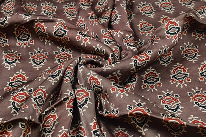 Ajrakh Modal Silk Natural Dye Hand Block Print Unstitched Kurta Fabric  Mtr Length  3 Mtr  Length  -  SKU : AI06402T