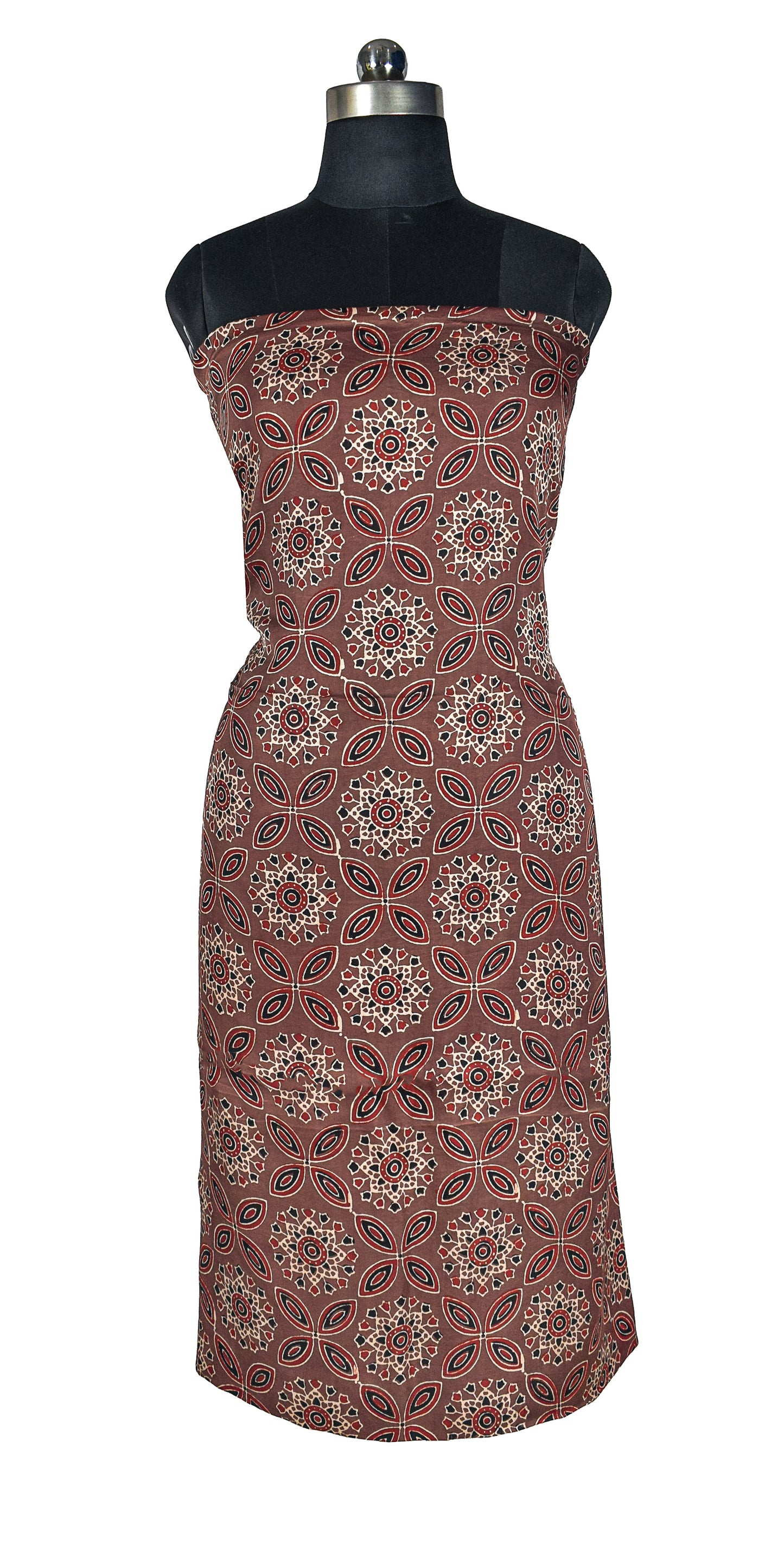Ajrakh Modal Silk Natural Dye Hand Block Print Unstitched Kurta Fabric  Mtr Length  2.5 Mtr  Length  -  SKU : AI0640AB