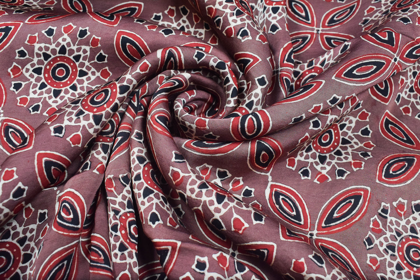 Ajrakh Modal Silk Natural Dye Hand Block Print Unstitched Kurta Fabric  Mtr Length  2.5 Mtr  Length  -  SKU : AI0640AB
