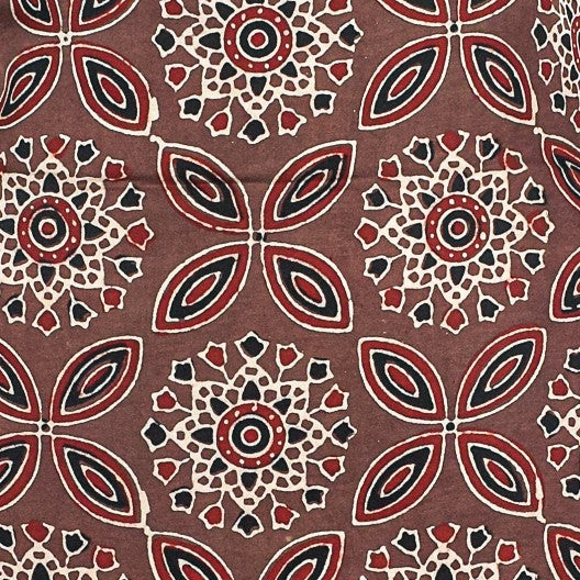 Ajrakh Modal Silk Natural Dye Hand Block Print Unstitched Kurta Fabric  Mtr Length  2.5 Mtr  Length  -  SKU : AI0640AB