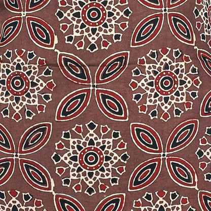 Ajrakh Modal Silk Natural Dye Hand Block Print Unstitched Kurta Fabric  Mtr Length  2.5 Mtr  Length  -  SKU : AI0640AB