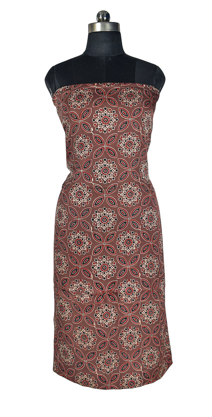 Ajrakh Modal Silk Natural Dye Hand Block Print Unstitched Kurta Fabric  Mtr Length  3 Mtr  Length  -  SKU : AI0640BB