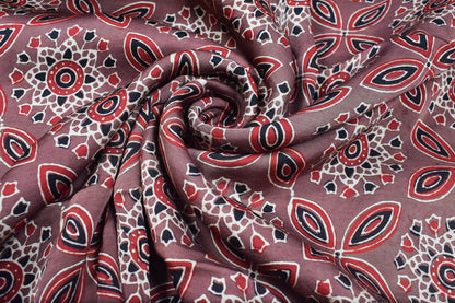 Ajrakh Modal Silk Natural Dye Hand Block Print Unstitched Kurta Fabric  Mtr Length  3 Mtr  Length  -  SKU : AI0640BB