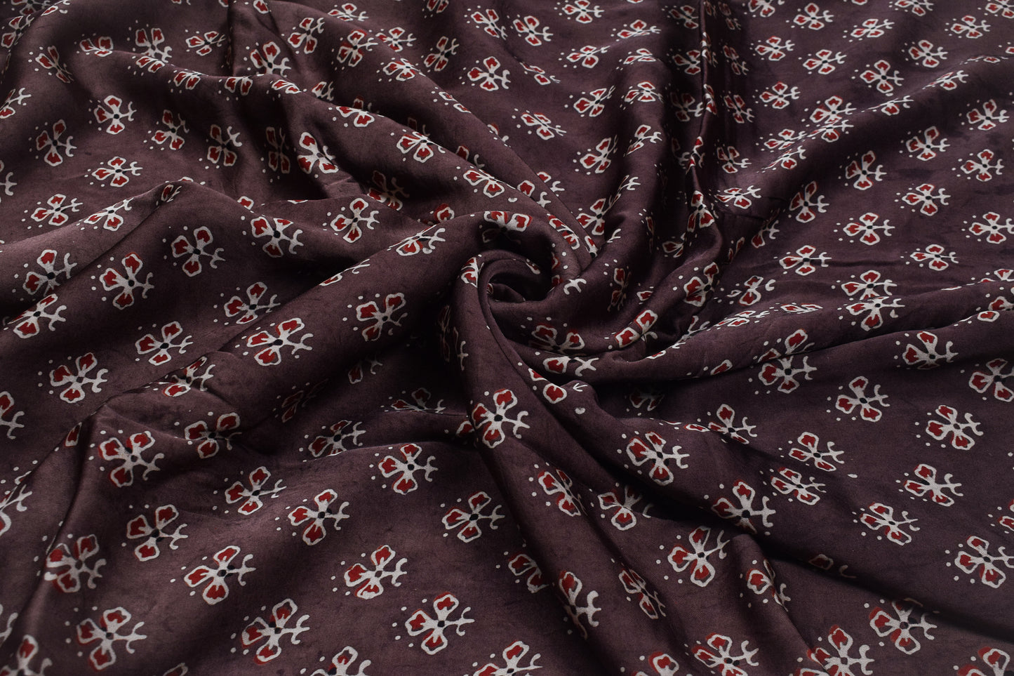 Ajrakh Modal Silk Natural Dye Hand Block Print Unstitched Kurta Fabric   3.00 Mtr Length  -  SKU : AI17102E