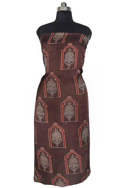 Ajrakh Modal Silk Natural Dye Hand Block Print Unstitched Kurta Fabric  2.50 Mtr Length   -  SKU : AI1710AC