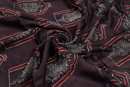 Ajrakh Modal Silk Natural Dye Hand Block Print Unstitched Kurta Fabric  2.50 Mtr Length   -  SKU : AI1710AC