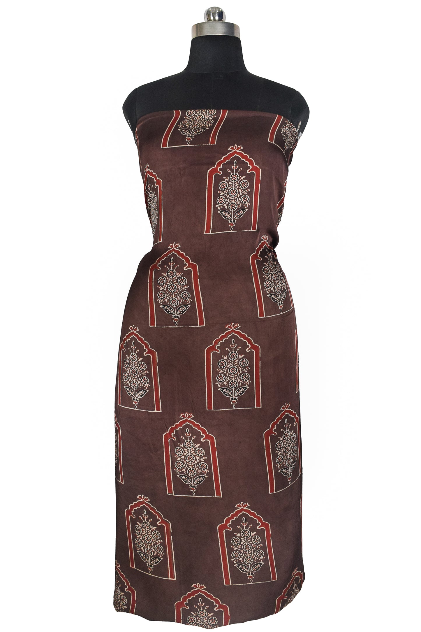 Ajrakh Modal Silk Natural Dye Hand Block Print Unstitched Kurta Fabric   3.00 Mtr Length  -  SKU : AI1710BC