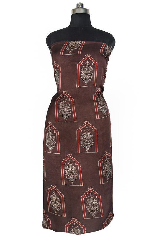 Ajrakh Modal Silk Natural Dye Hand Block Print Unstitched Kurta Fabric   3.00 Mtr Length  -  SKU : AI1710BC