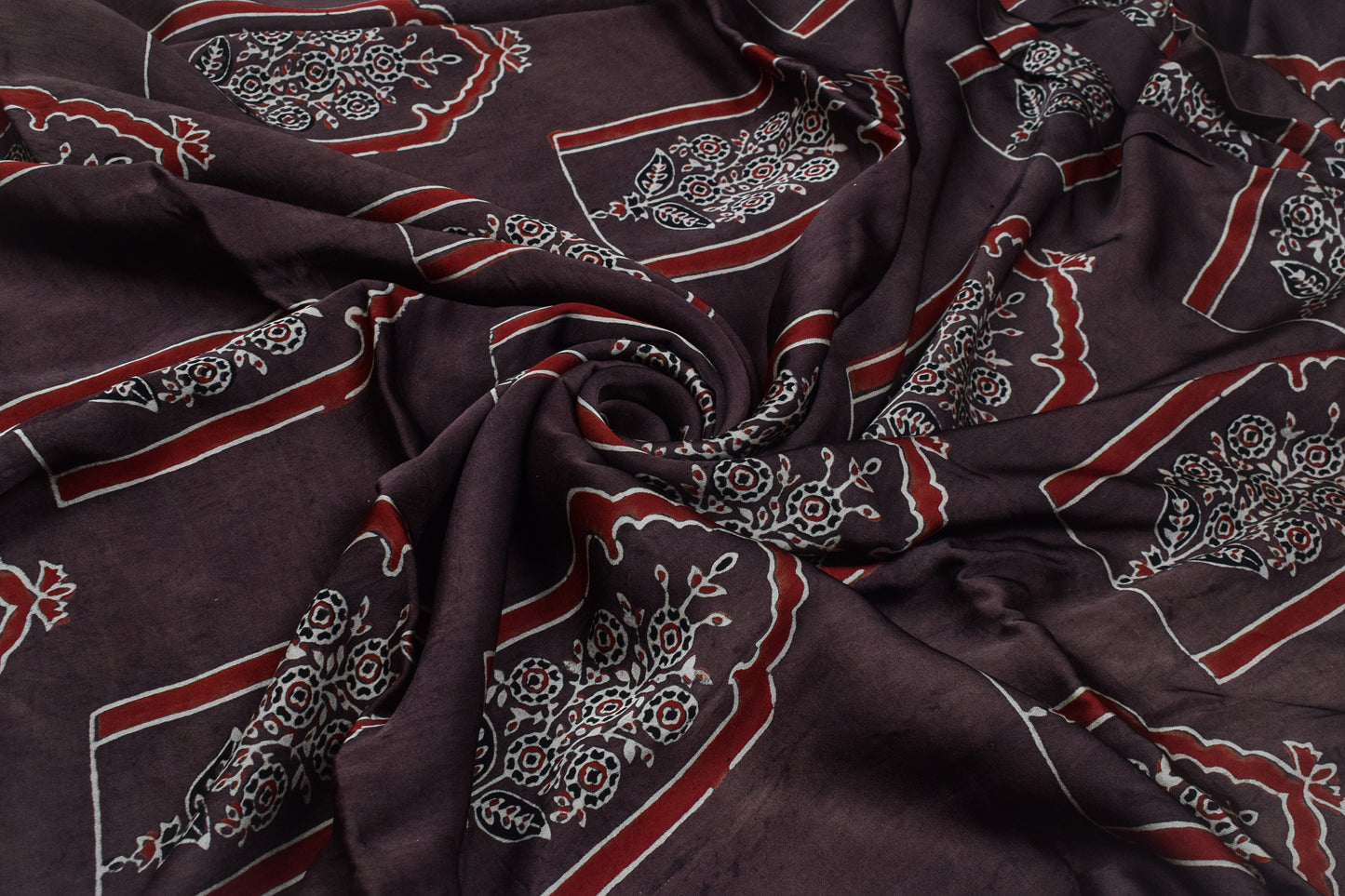 Ajrakh Modal Silk Natural Dye Hand Block Print Unstitched Kurta Fabric   3.00 Mtr Length  -  SKU : AI1710BC