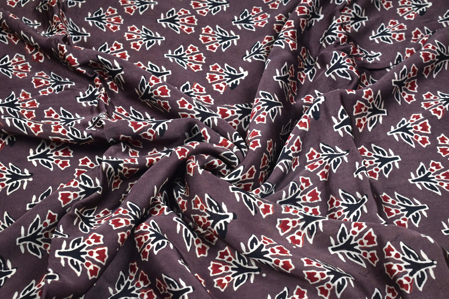 Ajrakh Modal Silk Natural Dye Hand Block Print Unstitched Kurta Fabric  2.50 Mtr Length   -  SKU : AI30101D