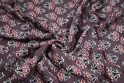 Ajrakh Modal Silk Natural Dye Hand Block Print Unstitched Kurta Fabric  2.50 Mtr Length   -  SKU : AI30101D