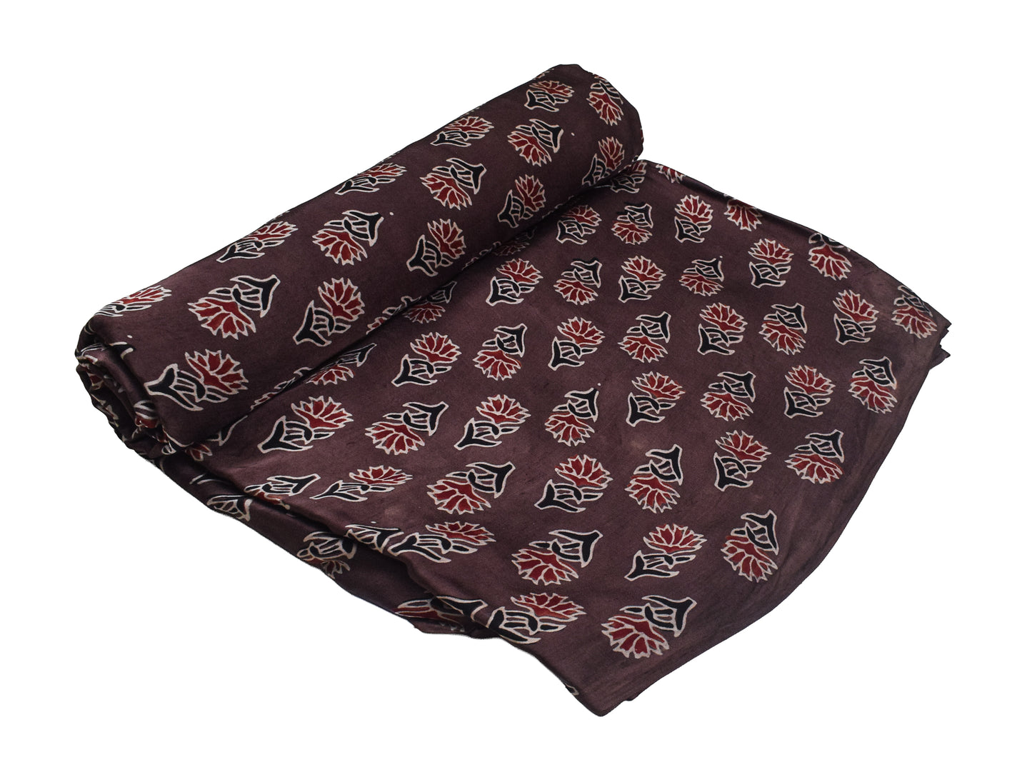 Ajrakh Modal Silk Natural Dye Hand Block Print Unstitched Kurta Fabric  2.50 Mtr Length   -  SKU : AI30101T