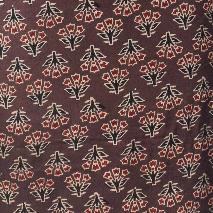Ajrakh Modal Silk Natural Dye Hand Block Print Unstitched Kurta Fabric   3.00 Mtr Length  -  SKU : AI30102D