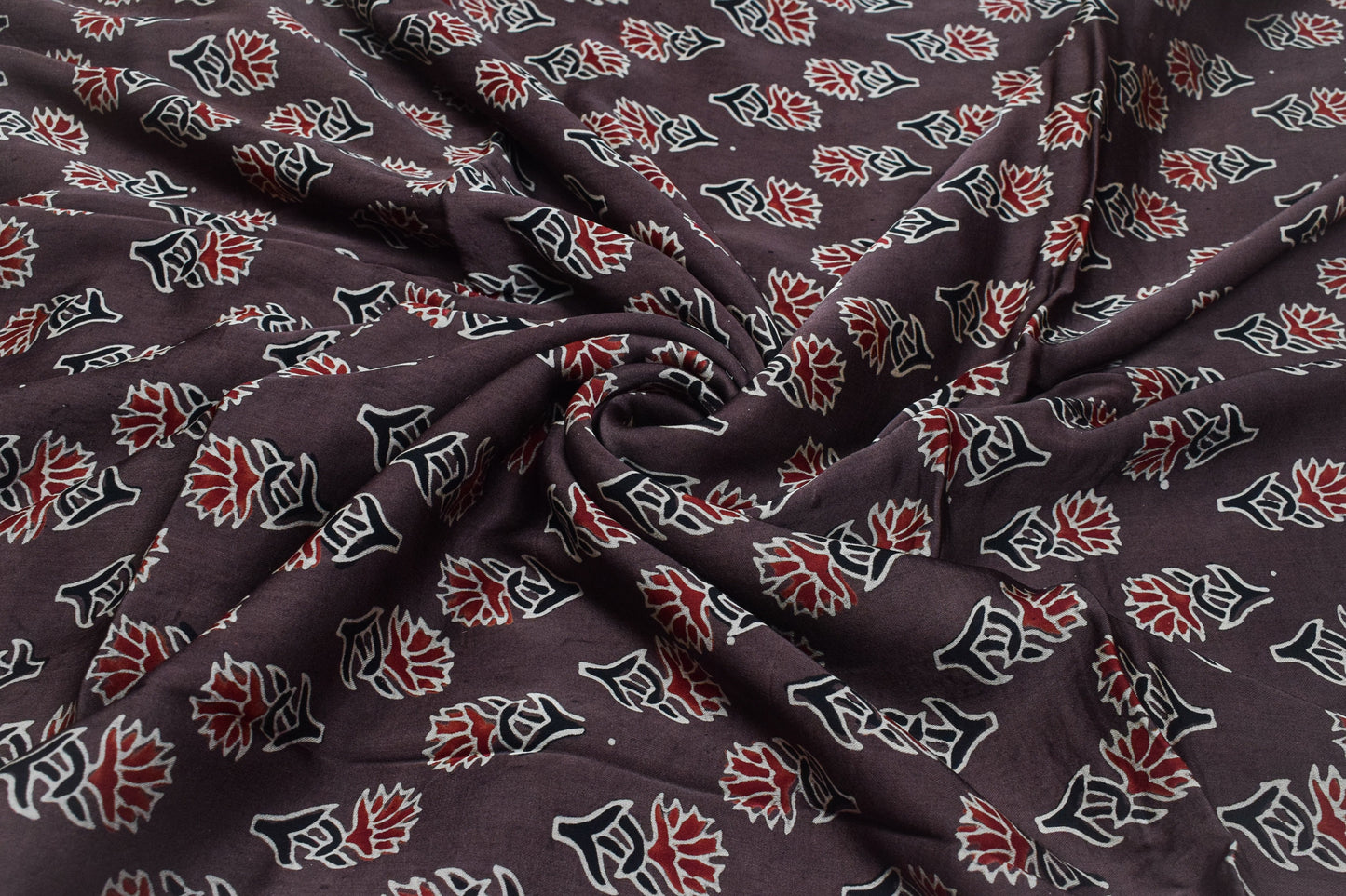Ajrakh Modal Silk Natural Dye Hand Block Print Unstitched Kurta Fabric   3.00 Mtr Length  -  SKU : AI30102T