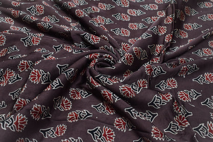 Ajrakh Modal Silk Natural Dye Hand Block Print Unstitched Kurta Fabric   3.00 Mtr Length  -  SKU : AI30102T
